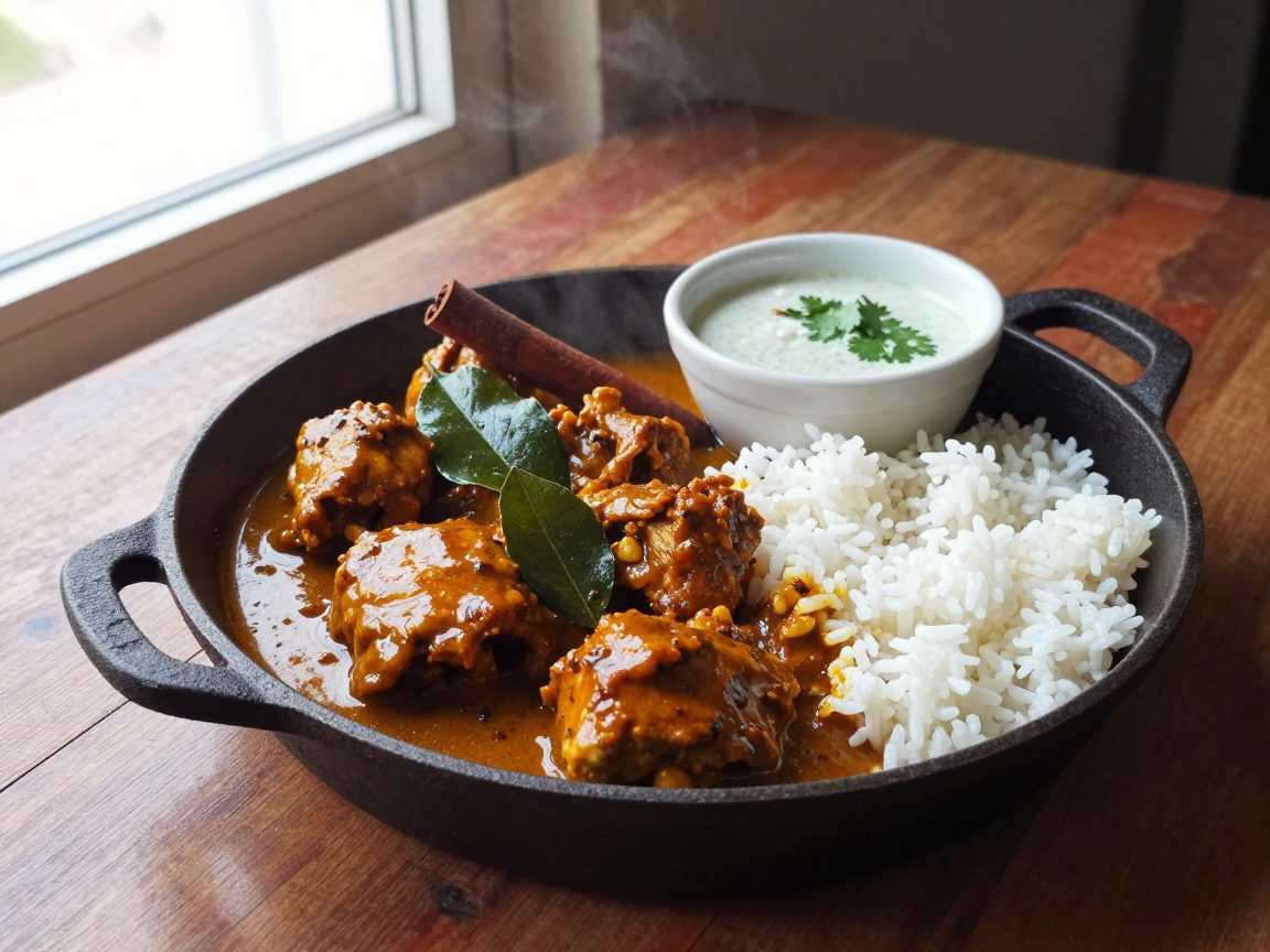 Plat de cari mauricien avec riz et chutney